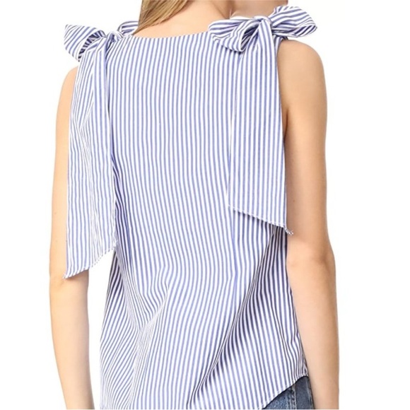 NEW J.O.A. STRIPED BLUE WHITE SLEEVELESS BOW TIE DETAIL TOP BLOUSE L - Picture 7 of 12